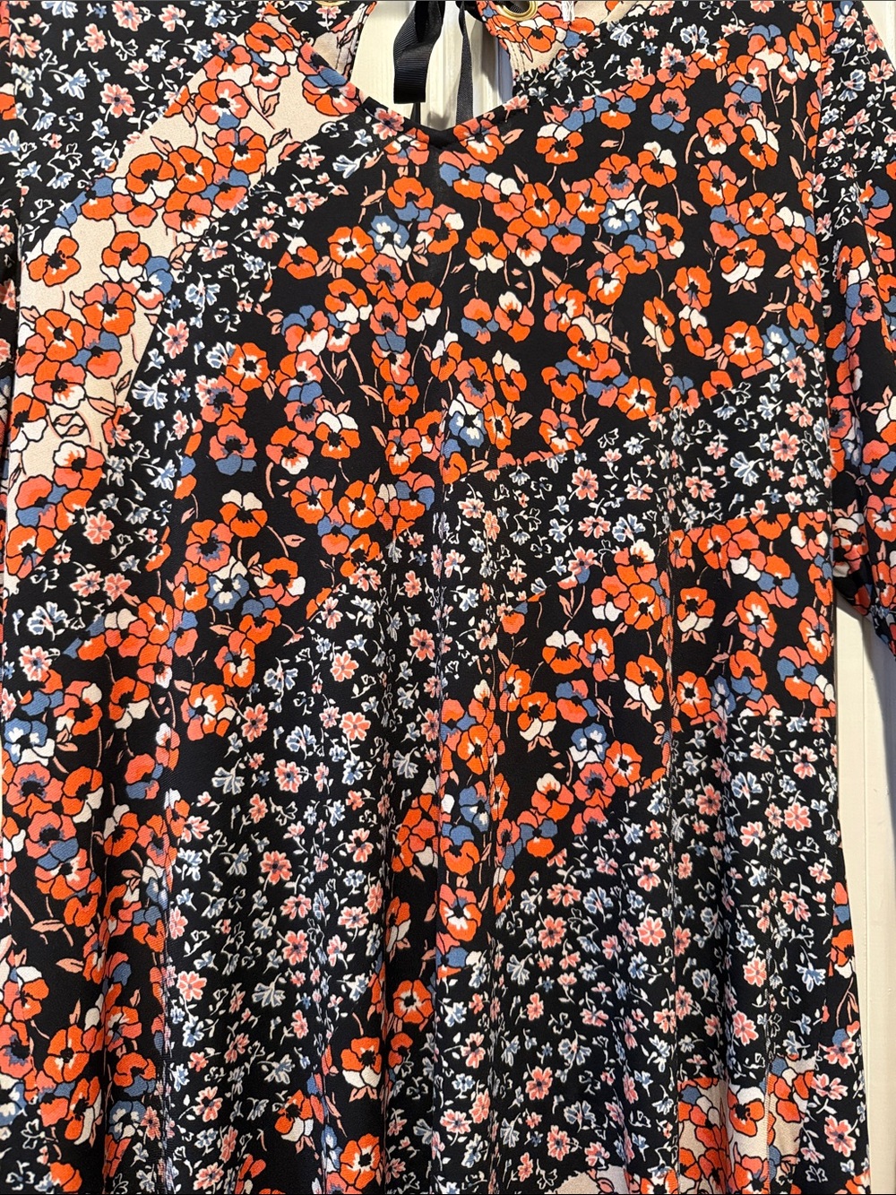 Black Floral Bell-Sleeve TieBack Mini Autumn Boho Gypsy Dark Romance Dress XL - Picture 3 of 10